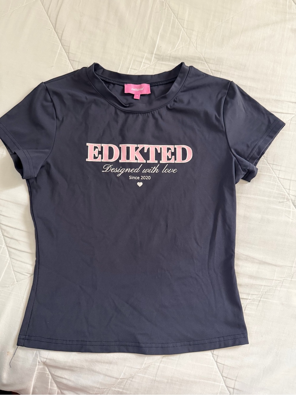 Edikted Navy Tee with Pink Logo